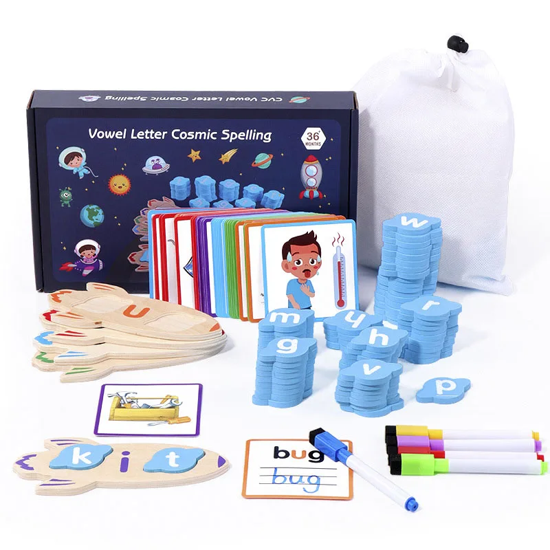 Wooden CVC Word Spelling Game Children Early Educational Letter Cognition - £23.85 GBP+