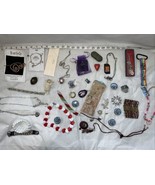 JUNK DRAWER LOT MISC OLD JEWELRY Stuff Lot for Crafts Or Resell Repair Etc - $53.69 CAD