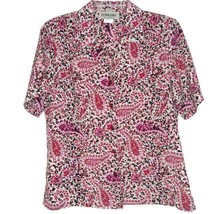 DonnKenny Size PM Womens Blouse Short Sleeve Button Front V-Neck Floral ... - £10.30 GBP