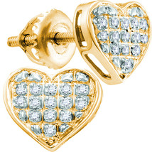 10k Yellow Gold Round Diamond Heart Cluster Screwback Fashion Earrings 1... - $250.00