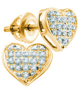 10k Yellow Gold Round Diamond Heart Cluster Screwback Fashion Earrings 1... - £197.71 GBP
