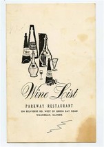 Parkway Restaurant Wine List Belvidere Road Waukegan Illinois 1970&#39;s - £14.22 GBP