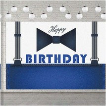 Cartoon Cuties: Baby Birthday Bash Backdrop - Little Boss Blue Bow Tie Theme Dec - $30.68