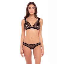 Rene Rofe Naughty Knickers Heart Mesh Peek a Boo Bra &amp; Panties Black - £12.61 GBP