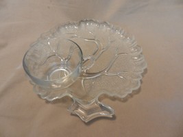 Vintage Clear and Frosted Glass Tree Shaped Snack Tray with Clear Cup - £22.31 GBP
