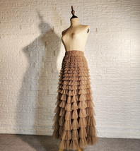 Brown Tiered Tulle Maxi Skirt Outfit Women Custom Plus Size Long Tulle Skirt image 2