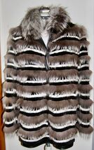 SILVER FOX &amp; SHIRRED DYED RABBIT FUR w/ HORIZONTAL STRIPES 3/4 LENGTH FU... - $197.01