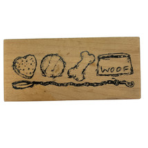 PSX Dog Bowl Bone Ball Leash Heart Woof Toy Rubber Stamp F-3160 Vintage 2001 - £7.76 GBP