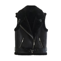 TRAF Women Fashion Winter  Leather Vest Jacket 2022 Fleece lLning Thicken Warm C - £137.47 GBP