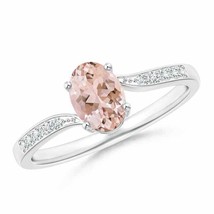 ANGARA 7x5mm Natural Morganite Ring with Pave Diamonds in Sterling Silver - £250.76 GBP+