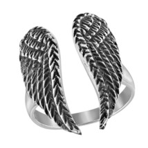 Heavenly Angelic Wings Open-Ended Wrap Sterling Silver Band Ring-7 - £18.68 GBP