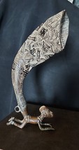 Rare African Tikar Bronze And Horn Bamileke Ceremonial  Drinking Buffalo Horn  - £778.49 GBP