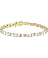 7&quot; Plated Sterling Silver Round Cut Cubic Zirconia Tennis Bracelet Yello... - £68.52 GBP