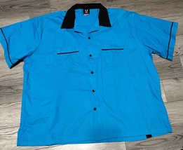 Hilton Bowling Retro Blue Button Down Short Sleeve  Shirt Strike Graphic... - $19.34