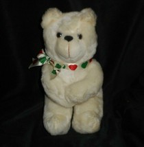 12&quot; Vintage 1988 Avon White Teddy Bear Red Green Hearts Bow Stuffed Animal Toy - £18.96 GBP