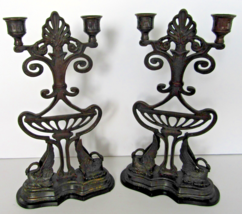 Matching Pair of Antique Art Nouveau Bronze 15&quot; Swan Candelabras Candle ... - $246.51