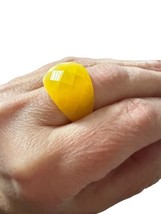 Yellow Faceted Chunky Wide Cats Eye Dome Ring Sz 8.5 - $21.78