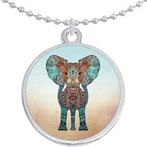 Tribal Elephant Round Pendant Necklace Beautiful Fashion Jewelry - £8.47 GBP