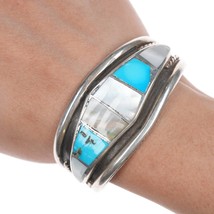 6 1/8&quot; Vintage Zuni Turquoise and shell inlay cuff bracelet - £254.20 GBP