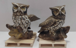 set of 2 ceramic vintage owls owl on perch decorative - £23.20 GBP