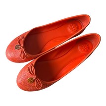 Tory Burch Chelsea Stitched Logo Fire Orange Leather Ballerina Flat Size 8.5 M - £86.84 GBP