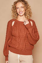 POL Cable Knit Cutout Long Sleeve Sweater - £28.24 GBP