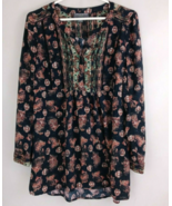 A Pea In The Pod Women&#39;s Black Boho Blouse With Floral Design Size Medium - $27.12 CAD