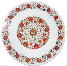 24&quot; White Marble Coffee Table Top Carnelian Malachite Inlay Home Kitchen Decor - £1,604.09 GBP