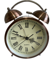 Analog Alarm Clock Twin Bell Retro Copper Metal 4&quot; vintage Battery Operated - £11.19 GBP