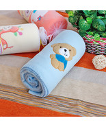 [Brown Bear - Blue]Coral Fleece Baby Throw Blanket  - £15.92 GBP