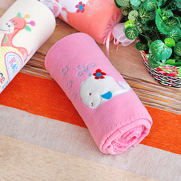 [White Whale - Pink] Coral Fleece Baby Throw Blanket