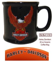Harley Davidson American Eagle Black &amp; Orange 20oz Ceramic Coffee Mug  -... - $16.95