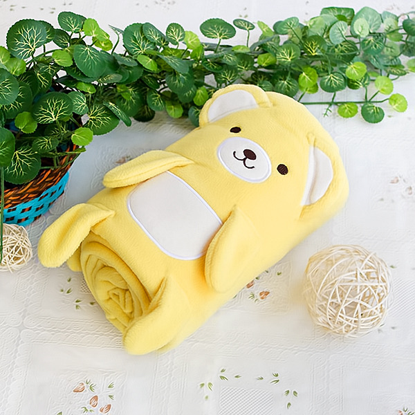 [Happy Bear - Yellow]Coral Fleece Baby Throw Blanket