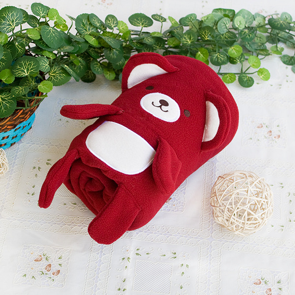 [Happy Bear - Dark Red]Coral Fleece Baby Throw Blanket