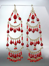 STUNNING Garnet Red Crystal Beads Gold Chandelier Dangle Peruvian Earrin... - £17.57 GBP