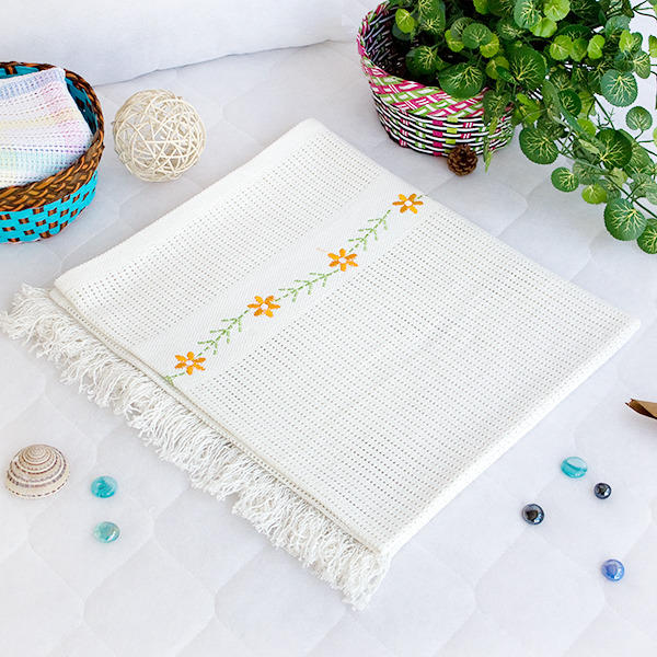 [Chrysanthemum - White]Thermal Cellular Throw Blanket