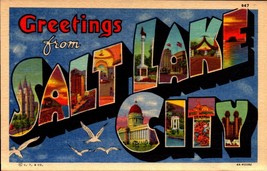 Greetings From Salt Lake CITY- Large Letter Linen Postcard -BK44 - £2.36 GBP