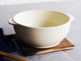 Japanese White Donabe Ceramic Hot Clay Pot Bowl Casserole 32oz With Wooden Base - £26.16 GBP