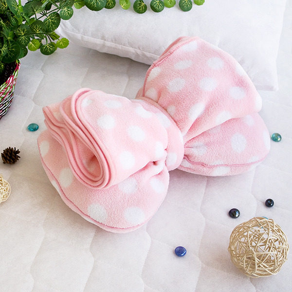 [Pink Bow] Fleece Throw Blanket Travel Pillow Blanket