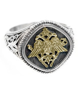 Gerochristo 2782 - Double Headed Eagle -Byzantine Gold &amp; Silver Ring  /... - £487.60 GBP