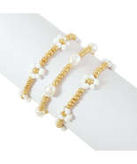 White Howlite &amp; Pearl 18K Gold-Plated Mum Stretch Bracelet Set - £11.84 GBP