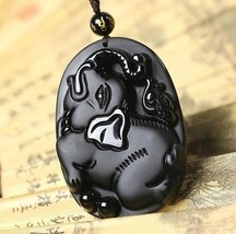 2015 Year natural Obsidian Hand carved Elephant good luck pendant  - £21.35 GBP