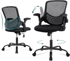 Black Office Chair, Rolling Swivel Chair With Lumbar Support, Height-Adjustable - £66.30 GBP
