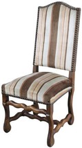 Dining Chair Vintage French Sheepbone Walnut Upholstered Brown,Beige Stripe 1950 - £662.66 GBP