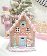Christmas Pastel Pink Gingerbread House Cupcake Figurine Tabletop Decor ... - $48.50