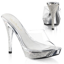 Fabulicious ELEGANT-401 Women&#39;s Silver 4&quot; Heel Platform Slide W/ Rs Shoes - £48.95 GBP