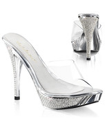FABULICIOUS ELEGANT-401 Women&#39;s Silver 4&quot; Heel Platform Slide W/ RS Shoes - £48.46 GBP