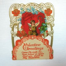 Vintage Valentine Card 1926 Pulldown Diecut 3D Boy Angel Wings Horseshoe Germany - £23.59 GBP