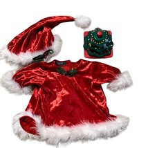 American Girl Bitty Baby 15&quot; Santa&#39;s Helper Velvet Dress Hat &amp; Tree Outfit Set - £26.62 GBP
