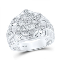 10kt White Gold Mens Round Diamond Flower Cluster Ring 1-1/2 Cttw - £1,997.21 GBP